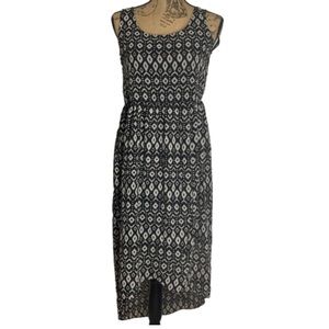 Black white diamond pattern high low dress